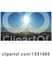 Clipart Of A 3d Close Up Of A Dock Or Deck With A View Of Flares And A Bay Royalty Free Illustration