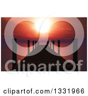 Clipart Of A Red Sunset Over A Silhouetted 3d Pier Or Dock And Water Royalty Free Illustration by KJ Pargeter