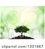 Poster, Art Print Of 3d Mature Tree On A Hill Over Green Flares