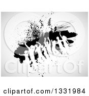 Clipart Of A Crowd Of White Silhouetted Dancers On A Black Grunge Bar Over Off White Royalty Free Vector Illustration