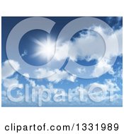 Clipart Of A Blurred Sun Shining Over Clouds In A Blue Sky Royalty Free Vector Illustration by KJ Pargeter