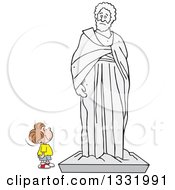 Cartoon Brunette White Boy Appreciating A Large Statue
