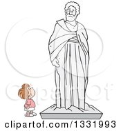Cartoon Brunette White Girl Appreciating A Large Statue