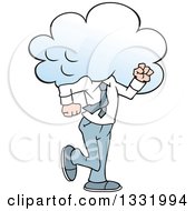 Poster, Art Print Of Cartoon White Business Man Walking With His Head In The Clouds