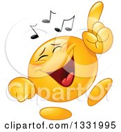 Poster, Art Print Of Cartoon Yellow Emoticon Smiley Face Dancing To Music