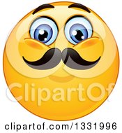 Poster, Art Print Of Cartoon Yellow Emoticon Smiley Face With A Mustache
