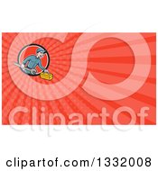 Clipart Of A Retro Cartoon Happy White Male Mechanic Running With A Spanner Wrench And A Tool Box Emerging From A Circle And Red Rays Background Or Business Card Design Royalty Free Illustration