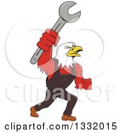 Poster, Art Print Of Cartoon Bald Eagle Mechanic Man Holding Up A Wrench