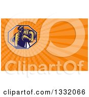 Clipart Of A Retro Woodcut Photographer Using A Bellows Camera And Orange Rays Background Or Business Card Design Royalty Free Illustration