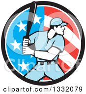 Clipart Of A Retro Male Baseball Player Batting Inside An American Stars And Stripes Circle Royalty Free Vector Illustration