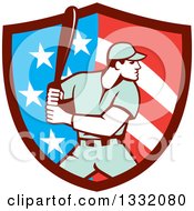 Clipart Of A Retro Male Baseball Player Batting Inside An American Stars And Stripes Shield Royalty Free Vector Illustration