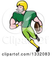 Poster, Art Print Of Cartoon White Male Girdiron Player Running With A Football In Hand