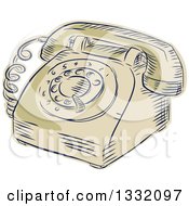 Poster, Art Print Of Retro Sketched Or Engraved Vintage Table Top Rotary Telephone