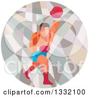 Retro Low Poly Geometric Male Boxer Punching In A Circle