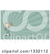 Clipart Of A Cartoon Turkey Bird Builder Worker Holding Up A Hammer And Sage Green Rays Background Or Business Card Design Royalty Free Illustration by patrimonio
