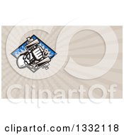 Clipart Of A Retro Bodybuilders Hand With A Chain And Dumbbell And Taupe Rays Background Or Business Card Design Royalty Free Illustration