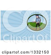 Clipart Of A Retro Pest Exterminator Worker Spraying Chemicals And Blue Rays Background Or Business Card Design Royalty Free Illustration by patrimonio