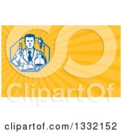 Clipart Of A Retro Scientist Working With Lab Equipment In A Ray Octagon And Orange Rays Background Or Business Card Design Royalty Free Illustration