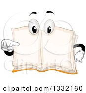 Cartoon Book Character Pointing To Its Open Blank Pages