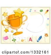 Poster, Art Print Of Gold Trophy With Stars And School Items Making A Border