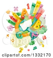 Clipart Of A Planet Earth With Books Numbers And Alphabet Letters With School Items Royalty Free Vector Illustration