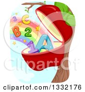 Poster, Art Print Of Red Apple Opened With A Rainbow Abc Alphabet Letters And Numbers