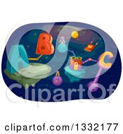 Poster, Art Print Of Futuristic Platforms In Outer Space With Abc Alphabet Letters