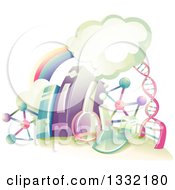 Poster, Art Print Of Rainbow Clouds Dna Strand Books And Science Equipment