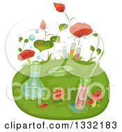Poster, Art Print Of Science Laboratory Flasks And Test Tubes With Insects And Flowers