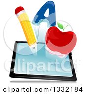 Letter A Apple And Pencil Emerging From A Tablet Computer