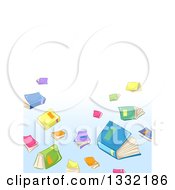 Clipart Of A Background Of Gradient White To Blue And Books Royalty Free Vector Illustration