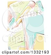 Poster, Art Print Of Sketched Background Of Notepads Writing And A Pencil