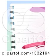 Clipart Of A Notebook With Ruled Lines And A Pen Royalty Free Vector Illustration