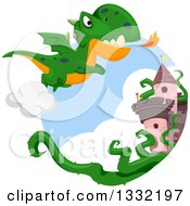 Poster, Art Print Of Green Dragon Flying Near A Castle