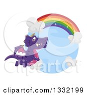 Poster, Art Print Of Purple Dragon Flying Under A Rainbow