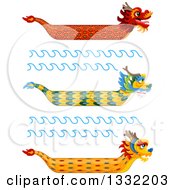 Poster, Art Print Of Chinese Dragon Boats And Waves