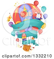 Poster, Art Print Of Hot Air Balloon With Carnival Items And A Banner