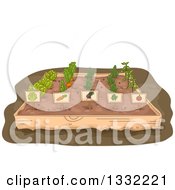 Poster, Art Print Of Raised Garden Bed With Rows Of Vegetables And Labels