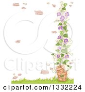 Clipart Of A Purple Flowering Vine Growing Up A Brick Wall Royalty Free Vector Illustration