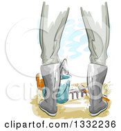 Clipart Of A Rear View Of A Gardeners Legs In Boots With A Bucket And Tools Royalty Free Vector Illustration by BNP Design Studio