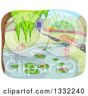 Poster, Art Print Of Pond And Foot Bridge In A Botanical Garden