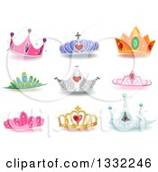 Poster, Art Print Of Jeweled And Colorful Princess Crowns With Shadows