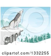 Clipart Of A Wolf Howling On A Winter Cliff Royalty Free Vector Illustration by BNP Design Studio