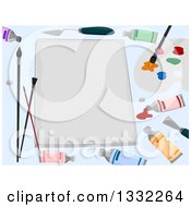 Clipart Of A Bank Canvas With Artist Paints And Tools Royalty Free Vector Illustration