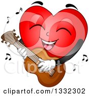 Poster, Art Print Of Cartoon Red Love Heart Mascot Playing A Guitar