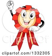 Poster, Art Print Of Cartoon Award Ribbon Character Cheering With A Fist