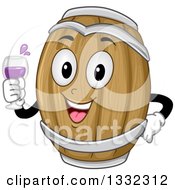 Clipart Of A Cartoon Wine Barrel Character Holding A Glass Royalty Free Vector Illustration by BNP Design Studio