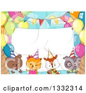 Poster, Art Print Of Blank Sign Behind Cute Party Animals With Balloons