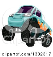 Poster, Art Print Of Revving Monster Truck With Flames Painted On The Side