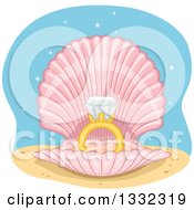 Clipart Of A Diamond Wedding Ring In An Open Shell Royalty Free Vector Illustration by BNP Design Studio